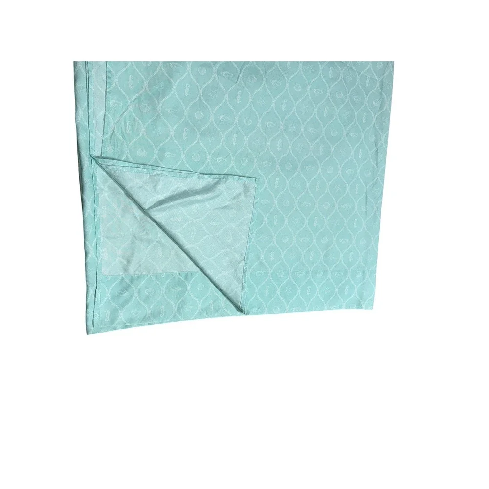 Aqua Blue Beach Theme Flat Sheet King Size Turquoise Seashell Seahorse Coastal